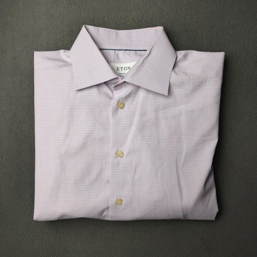 Eton Shirt Mens 16 41 Pink Blue Check Dress Long Sleeve Contemporary Brighton